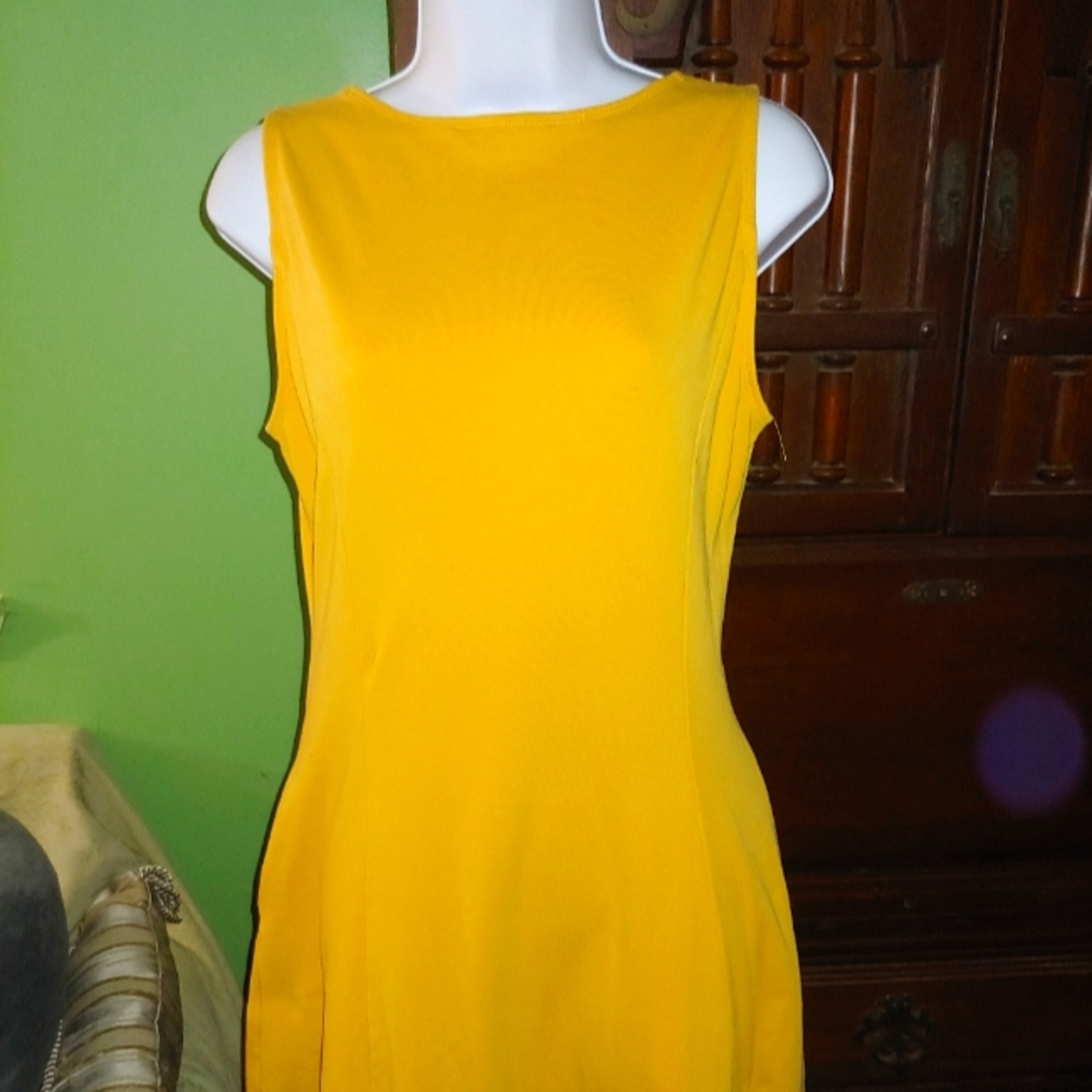 New York & Company Goldenrod Yellow Fit & Flare Medium Dress